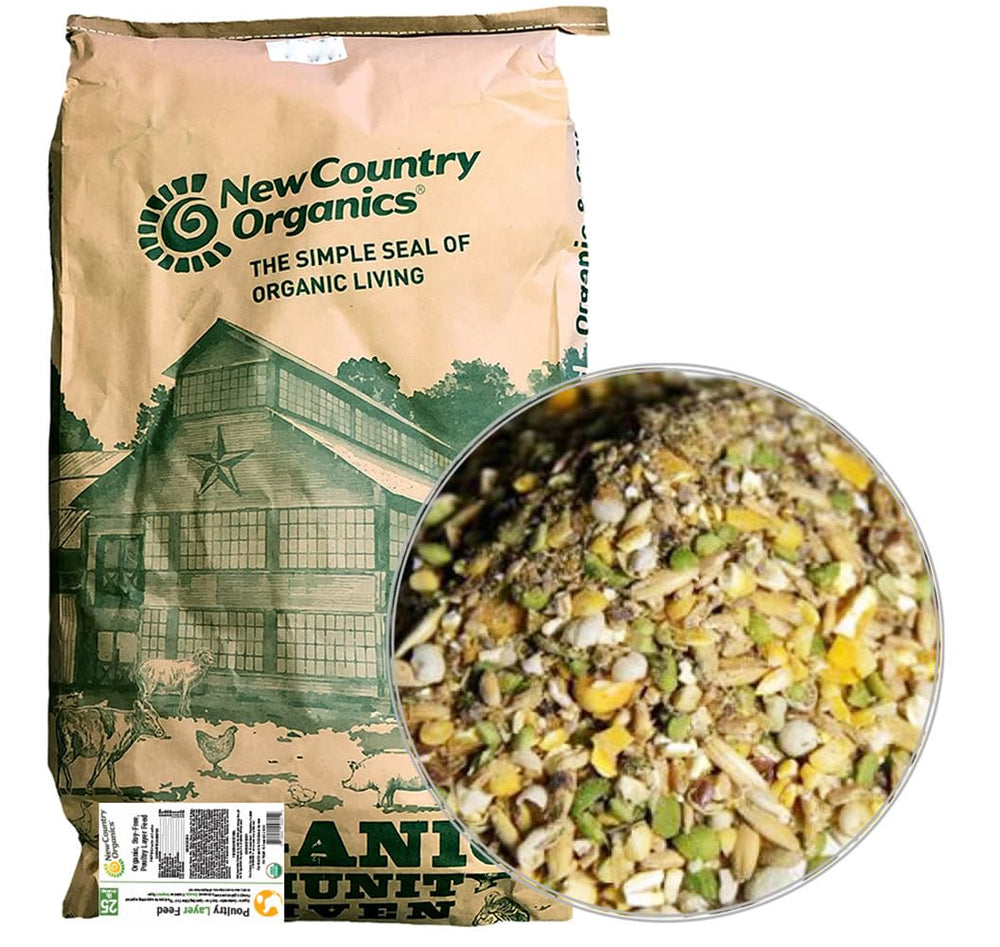 New Country Organics Classic Layer Feed bag highlights soy-free formula for healthier hens.