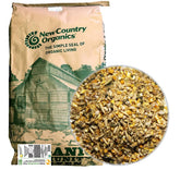 New Country Organics grower feed bag, 25 lb, convenient storage for a small flock.