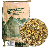 New Country Organics wheat-free chicken feed 25lb bag, supporting healthy laying hens.