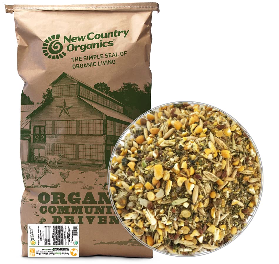New Country Organics wheat-free chicken feed bag, 40 lb, premium nutrition.
