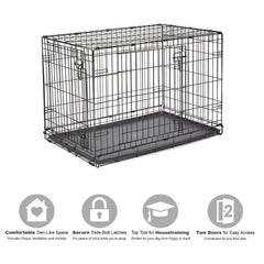 New World locking slide-bolt with Paw Block enhances crate security when away.