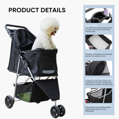 NEWBULIG 3 Wheel Pet Stroller canopy extended provides shade and comfort on walks.