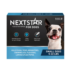NEXTSTAR flea and tick topical bottle shown for quick 30-day protection on dogs.
