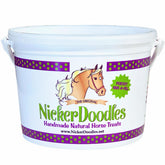 NickerDoodles Horse Treats 2lb pail on shelf, easy medication time.