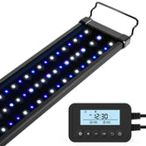 NICREW 36W saltwater aquarium light mounted over tank for reef-ready illumination