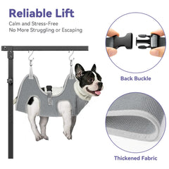 Niffgaff height-adjustable arm shown at 30 inches for small dogs.