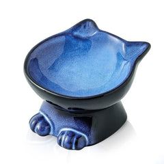 Nihow slanted elevated cat bowl blue and black; ergonomic tilt for centered feeding.