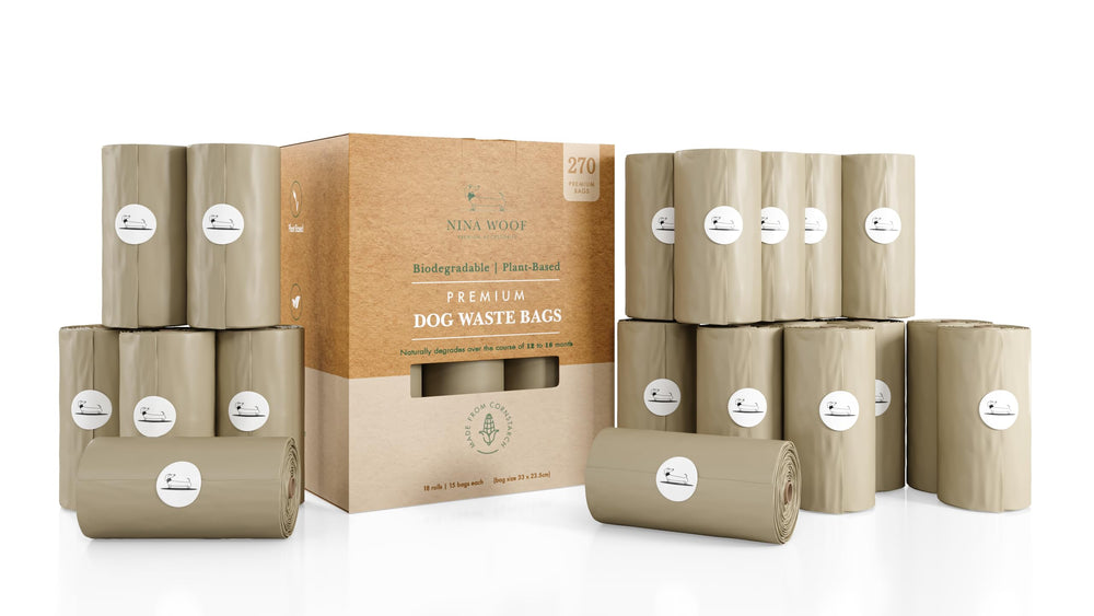 Nina Woof compostable bag roll for quick cleanup.