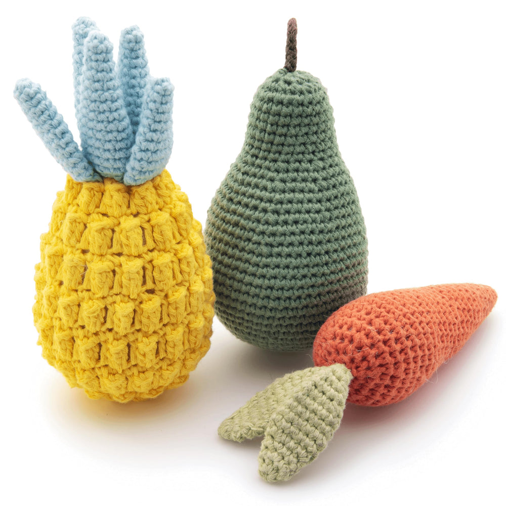 Nina Woof apple squeaky toy in organic cotton, ideal for engaging fetch with small dogs