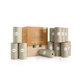 Nina Woof compostable dog poop bags roll for easy, eco-friendly cleanup on walks.