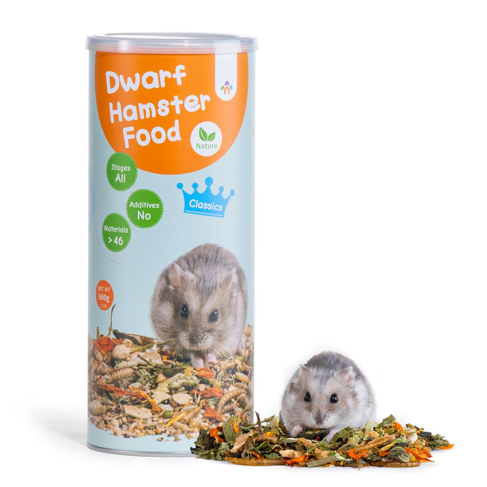 Niteangel dwarf hamster food bag shows wholesome meal for small pets