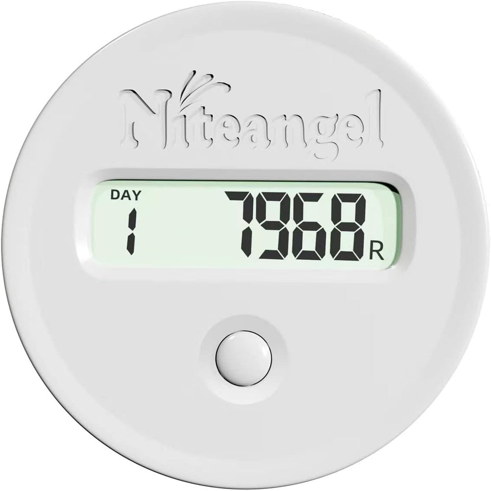 Niteangel wheel pedometer close-up shows compact sensor for daily hamster activity monitoring