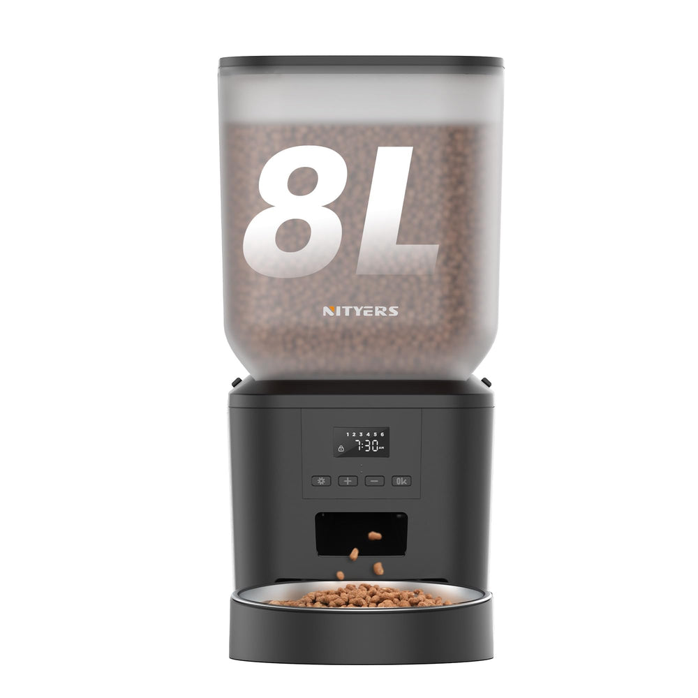 Nityers automatic feeder 8L capacity with clear hopper for easy meal monitoring.