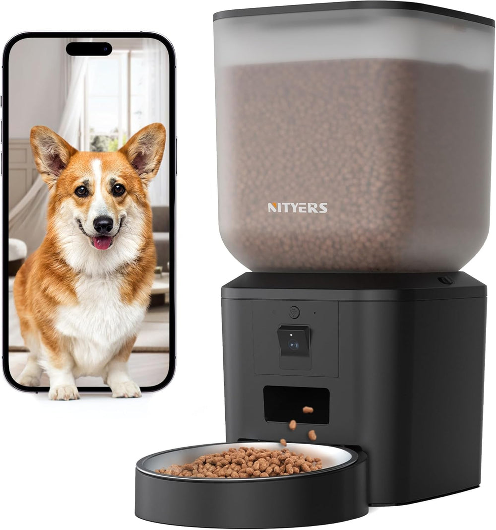 Nityers automatic feeder with camera, front view for remote pet monitoring