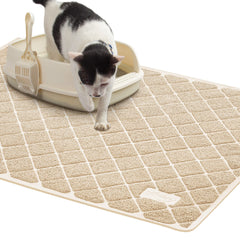Niubya cat litter mat with cross grooves traps litter and protects floors.