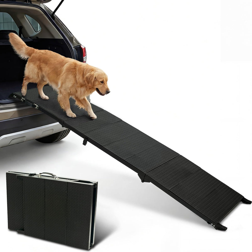 Niubya 71-inch folding dog ramp mounted in a vehicle for easy pet loading.