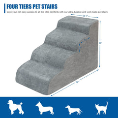 Niubya dog stairs four steps grey front view aiding bed access