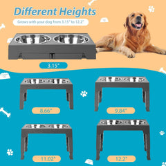 Niubya five-height adjustable stand fits dogs of all sizes for easy meals.