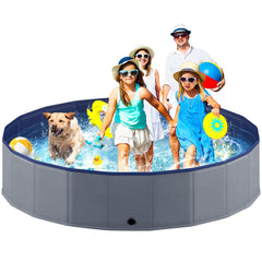 Niubya foldable dog pool during setup for quick outdoor bathing.