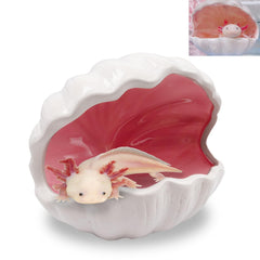 Niuohoy axolotl hide shell in pink ceramic with double glaze for safe shelter.