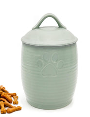 NIXBYO large green ceramic dog treat container with airtight lid on counter