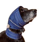 No Flap Ear Wrap denim large front view protects ears during active play and hikes.