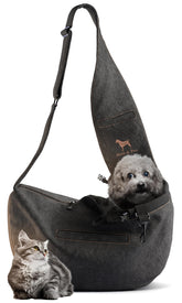 Noah & Paw dog sling in denim close-up shows premium fabric