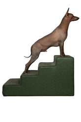 Noah & Paw leather stairs closeup with plush fabric for comfortable climbs.