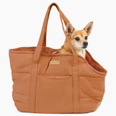 NoblePup plush dog purse carrier in brown for secure travel with small dogs.
