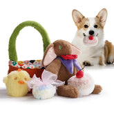Nocciola Basket rabbit plush toy with squeaker for interactive play and bonding
