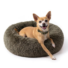 Nononfish calming donut bed in army green offers cozy support for small dogs