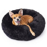 Nononfish round puppy bed top view with plush fur for calming sleep