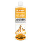 Nootie pet shampoo bottle pour demonstrates gentle cleansing for sensitive skin.
