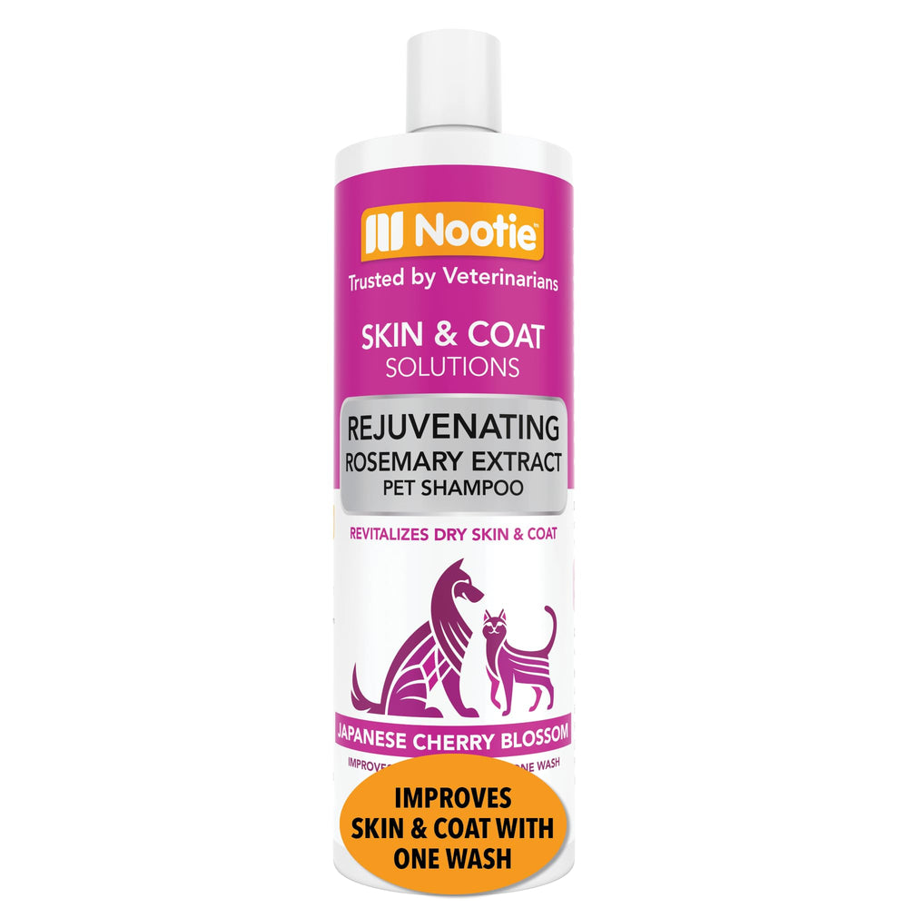 Nootie pet shampoo packaging close-up highlights natural formula for sensitive skin.
