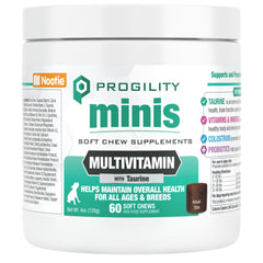 Nootie Progility mini soft chews in tub ready to support daily nutrition for small dogs