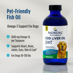 Nordic Naturals Pet Cod Liver Oil dog bowl scene for a shiny coat and healthy skin
