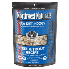 Northwest Naturals beef-trout nuggets packaging emphasizes human-grade ingredients for trusted quality