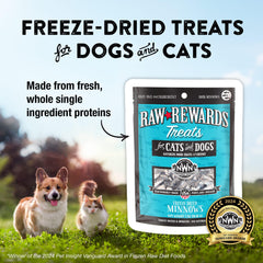 Northwest Naturals freeze-dried minnow treats close-up of bite-sized nuggets.