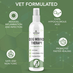 NOVEHA Hypochlorous acid solution closeup highlights safe, pH-balanced formula for pets
