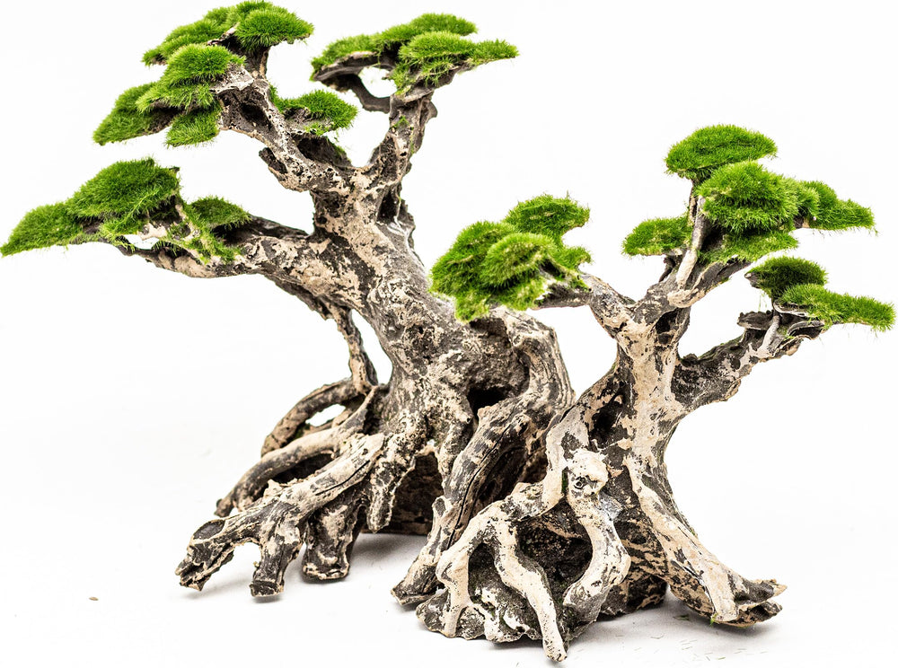 Novelsite bonsai tree with faux moss enhances tank aesthetics and creates a calming focal point.