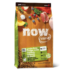 Now Fresh small breed kibble featuring turkey, salmon, and duck for picky eaters.