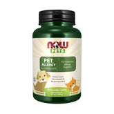 NOW Pets bottle front label, NASC-certified allergy supplement for cats and dogs.