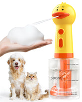 NRYDEPET electric dog shampoo dispenser shows dense foam for deep coat cleaning.