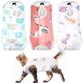 Nuanchu three-piece cat recovery suit in bright colors for easy monitoring