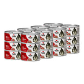 Nulo beef and lamb pate cans on display, convenient 24-pack for daily feeding.