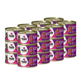 Nulo Beef & Rainbow Trout cat food can front label showing grain-free nutrition.