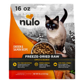 Nulo Freestyle freeze-dried raw bag closeup showing shelf-stable nutrition.