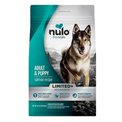 Nulo FreeStyle salmon-first-ingredient kibble supports lean muscles for active dogs.