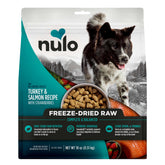 Nulo freeze-dried raw turkey-salmon bites shown in a bowl for meal texture