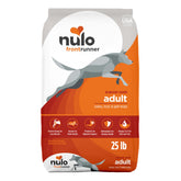 Nulo Frontrunner bag front showing high-protein turkey-trout recipe for dogs